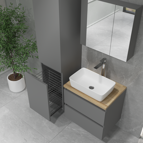 Изображение товара Шкаф-пенал для ванной Lauter Mia 40 с корзиной для белья (навесной, графит)