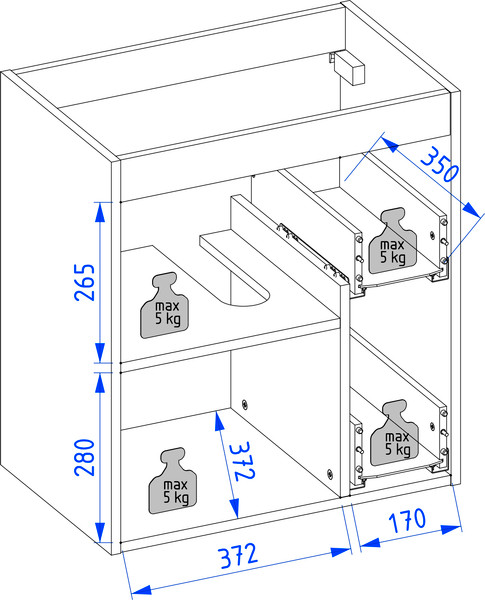 Изображение товара Комплект мебели для ванной Lauter Adri тумба, столешница, раковина 21674A (органайзер 32 см, 59 см, белый глянец)