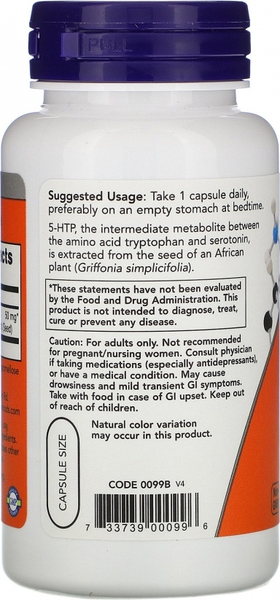 Изображение товара Аминокислота 5-HTP NOW 50мг (90 капсул)