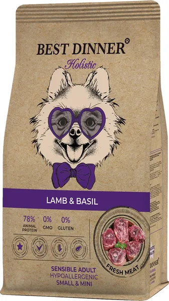 Изображение товара Сухой корм для собак Best Dinner Holistic Adult Sensible Hypoallergenic Small&Mini Lamb&Basil (3кг)