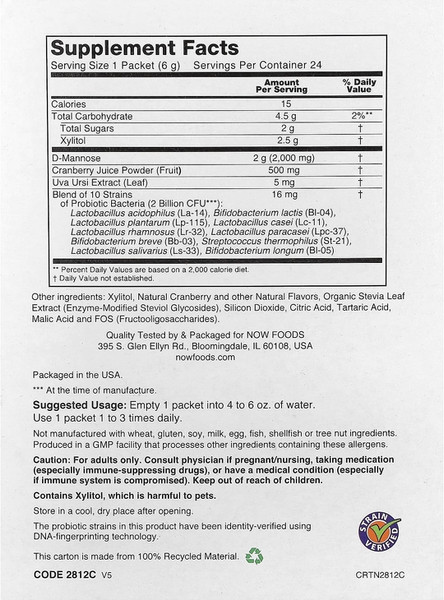 Изображение товара Пищевая добавка NOW Mannose Cranberry (24шт, 6г)