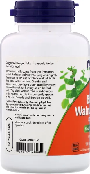 Изображение товара Пищевая добавка NOW Black Walnut Hulls (100 капсул)