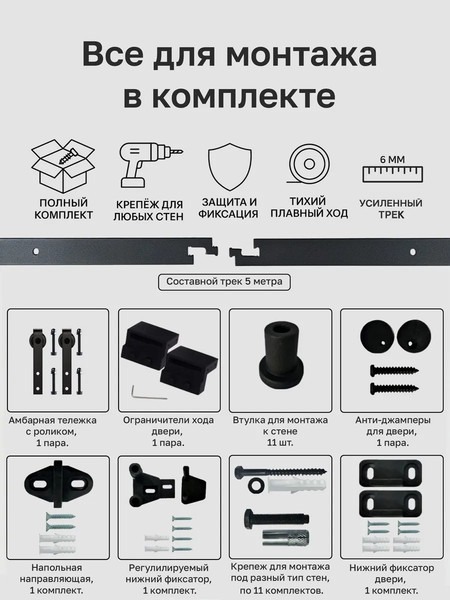 Изображение товара Комплект фурнитуры для раздвижных дверей Asvik 1/5