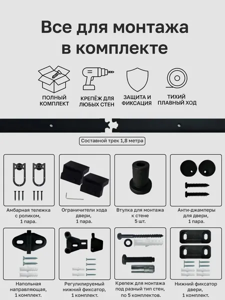 Изображение товара Комплект фурнитуры для раздвижных дверей Asvik BDHB05P/1.8