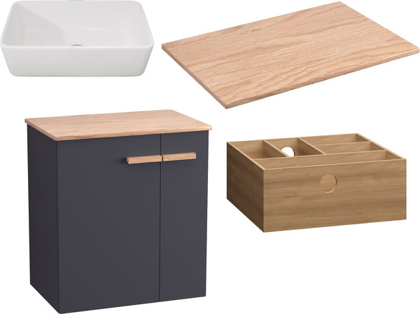 Изображение товара Комплект мебели для ванной Lauter Adri тумба, столешница, раковина 21674A (органайзер 23 см, 59 см, антрацит)