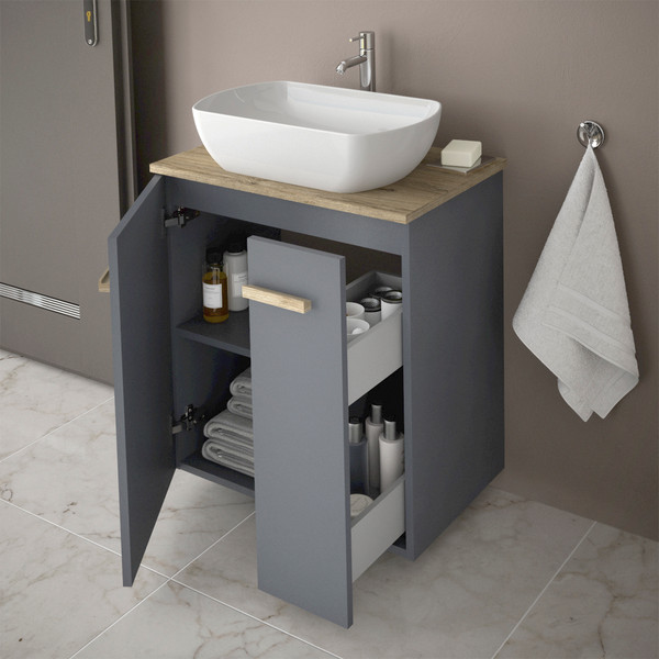 Изображение товара Комплект мебели для ванной Lauter Adri тумба, столешница, раковина 21674A (органайзер 23 см, 59 см, антрацит)