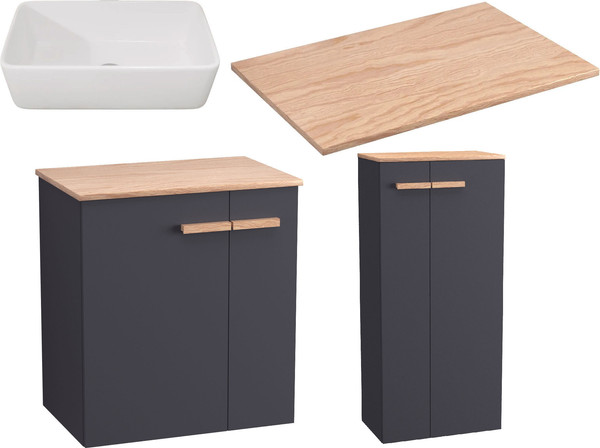 Изображение товара Комплект мебели для ванной Lauter Adri тумба, столешница, раковина 21674A (шкаф-пенал, 59 см, антрацит)