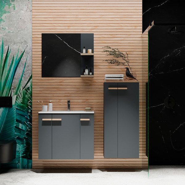 Изображение товара Комплект мебели для ванной Lauter Adri тумба, столешница, раковина 21674A (шкаф-пенал, 59 см, антрацит)