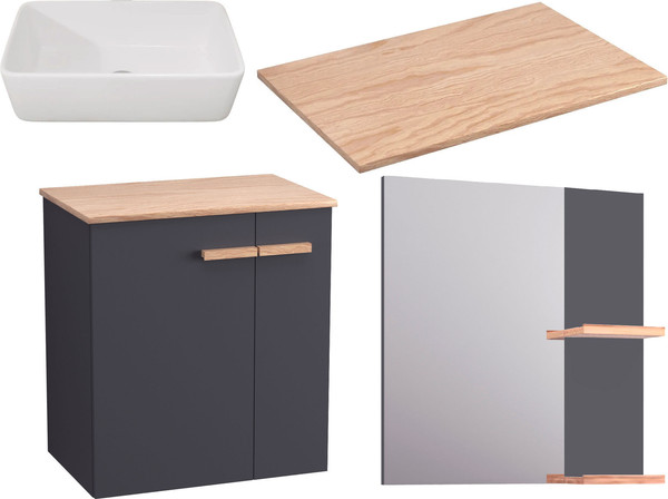 Изображение товара Комплект мебели для ванной Lauter Adri тумба, столешница, раковина 21674A (зеркало, 59 см, антрацит)