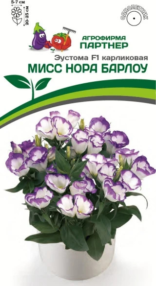 Изображение товара Набор семян цветов Агрофирма Партнер Эустома F1 карликовая бело-фиолетовая с каймой Мисс Нора Барлоу (2шт)