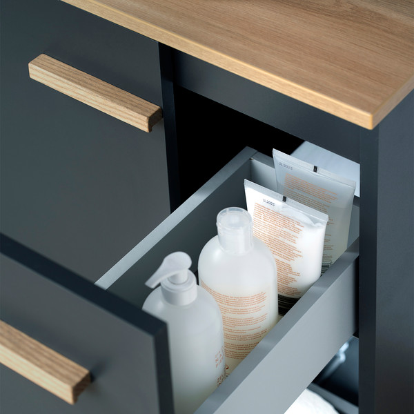 Изображение товара Комплект мебели для ванной Lauter Adri тумба, столешница, раковина 21674A (органайзер 32 см, зеркало, 59 см, антрацит)