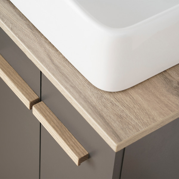 Изображение товара Комплект мебели для ванной Lauter Adri тумба, столешница, раковина 21674A (органайзер 32 см, шкаф-пенал, зеркало, 59 см, антрацит)