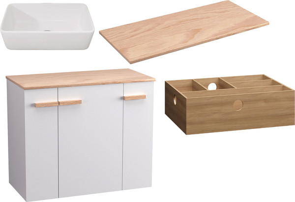 Изображение товара Комплект мебели для ванной Lauter Adri тумба, столешница, раковина 21674A (органайзер 32 см, 79 см, белый глянец)