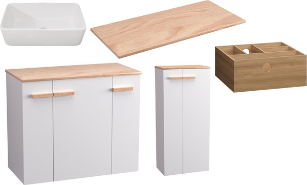 Изображение товара Комплект мебели для ванной Lauter Adri тумба, столешница, раковина 21674A (органайзер 23 см, шкаф-пенал, 79 см, белый глянец)