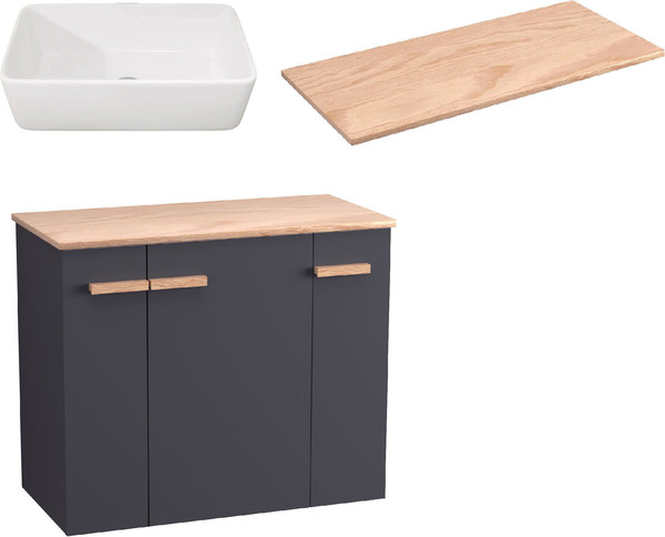 Изображение товара Комплект мебели для ванной Lauter Adri тумба, столешница, раковина 21674A (79 см, антрацит)