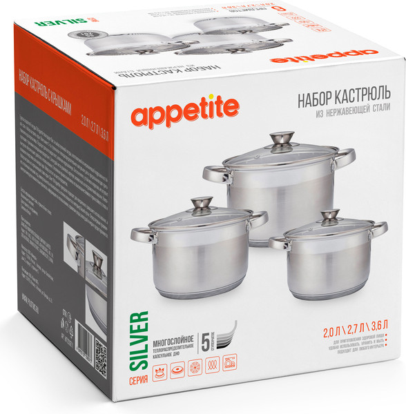 Изображение товара Набор кастрюль Appetite Silver WT20SET1