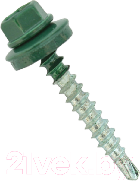 Изображение товара Саморез ЕКТ Кровельный с резиновой прокладкой 4.8х76 сверло PT1 / 770693 (100шт, RAL 6020, зеленый хром)