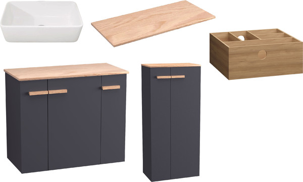 Изображение товара Комплект мебели для ванной Lauter Adri тумба, столешница, раковина 21674A (органайзер 23 см, шкаф-пенал, 79 см, антрацит)