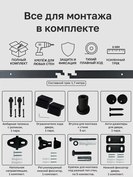 Изображение товара Комплект фурнитуры для раздвижных дверей Asvik 2/1.7