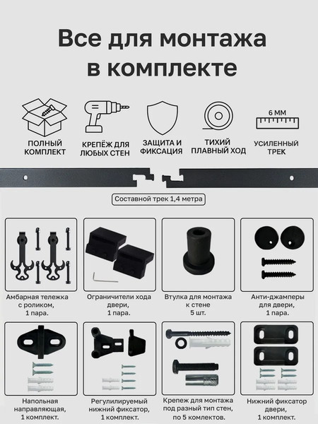 Изображение товара Комплект фурнитуры для раздвижных дверей Asvik 8/1.4