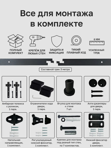 Изображение товара Комплект фурнитуры для раздвижных дверей Asvik 9/3