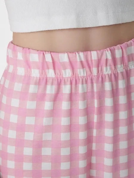 Изображение товара Штаны пижамные детские Mark Formelle 587001 (р.146-72, бело-розовая клетка)