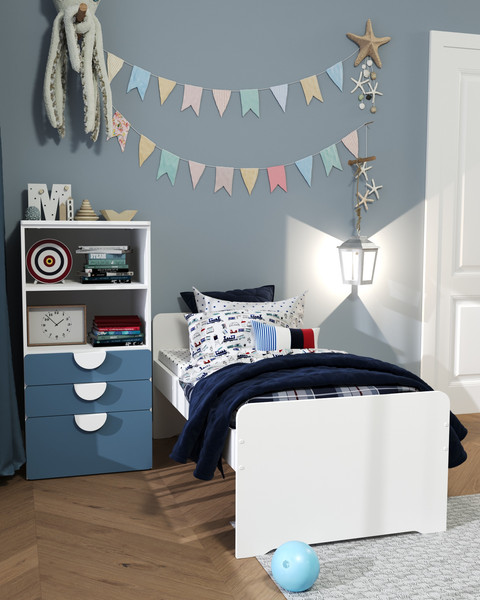 Изображение товара Стеллаж Mebelain Пикси 120 с 3 ящиками (озорной синий)