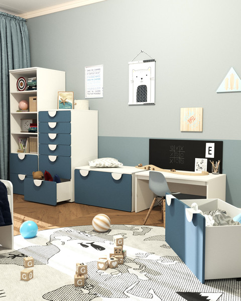 Изображение товара Стеллаж Mebelain Пикси 180 с 2 ящиками (озорной синий)