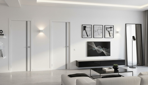 Изображение товара Дверь межкомнатная Юни Эмаль Line 3 60х200 (белый/черный)