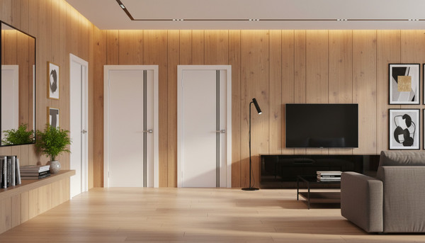 Изображение товара Дверь межкомнатная Юни Эмаль Line 3 60х200 (белый/черный)