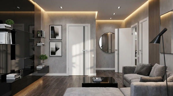 Изображение товара Дверь межкомнатная Юни Эмаль Line 3 60х200 (белый/черный)