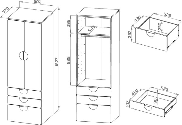 Изображение товара Шкаф Mebelain Пикси 180 с 3 ящиками (озорной синий)