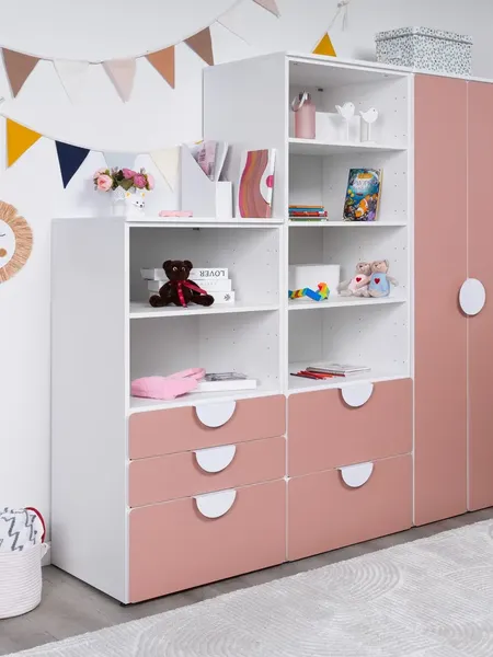 Изображение товара Стеллаж Mebelain Пикси 120 с 3 ящиками (мечтательный розовый)