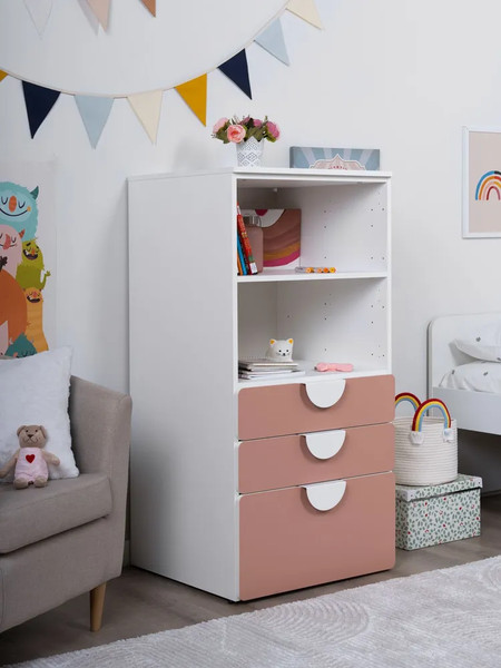 Изображение товара Стеллаж Mebelain Пикси 120 с 3 ящиками (мечтательный розовый)
