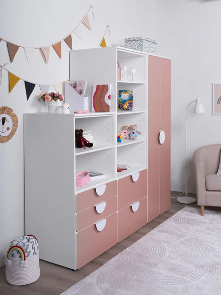 Изображение товара Стеллаж Mebelain Пикси 180 с 2 ящиками (мечтательный розовый)