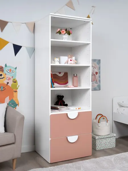 Изображение товара Стеллаж Mebelain Пикси 180 с 2 ящиками (мечтательный розовый)