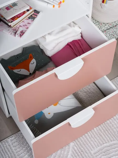 Изображение товара Стеллаж Mebelain Пикси 180 с 2 ящиками (мечтательный розовый)