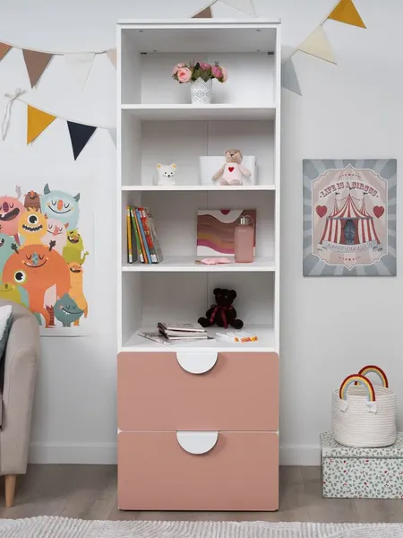 Изображение товара Стеллаж Mebelain Пикси 180 с 2 ящиками (мечтательный розовый)