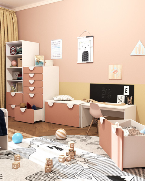 Изображение товара Стеллаж Mebelain Пикси 180 с 2 ящиками (мечтательный розовый)