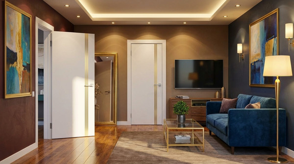 Изображение товара Дверь межкомнатная Юни Эмаль Line 3 70х200 (белый/золотистый)