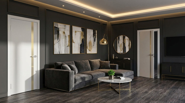 Изображение товара Дверь межкомнатная Юни Эмаль Line 3 70х200 (белый/золотистый)