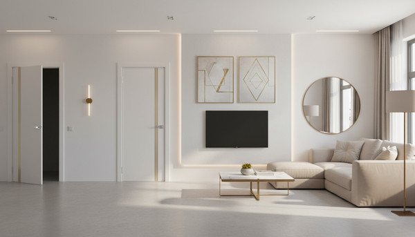 Изображение товара Дверь межкомнатная Юни Эмаль Line 3 70х200 (белый/золотистый)