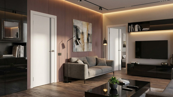 Изображение товара Дверь межкомнатная Юни Эмаль Line 3 70х200 (белый/черный)