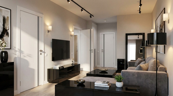 Изображение товара Дверь межкомнатная Юни Эмаль Line 3 70х200 (белый/черный)