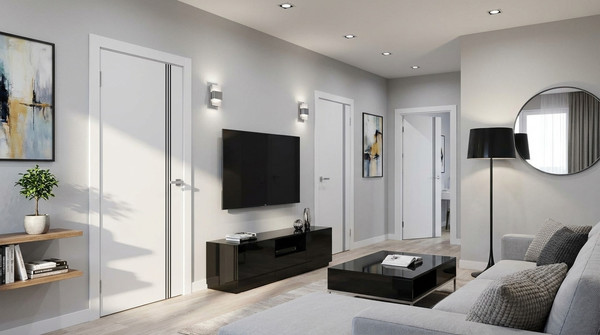 Изображение товара Дверь межкомнатная Юни Эмаль Line 3 70х200 (белый/черный)