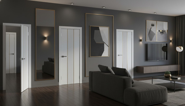 Изображение товара Дверь межкомнатная Юни Эмаль Line 4 80х200 (белый/золотистый)