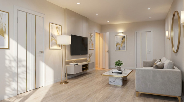 Изображение товара Дверь межкомнатная Юни Эмаль Line 4 80х200 (белый/золотистый)