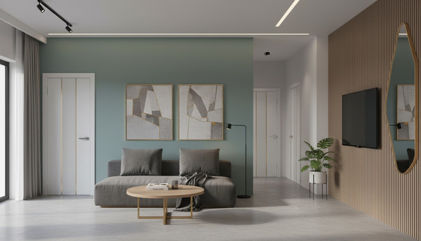 Изображение товара Дверь межкомнатная Юни Эмаль Line 4 80х200 (белый/золотистый)