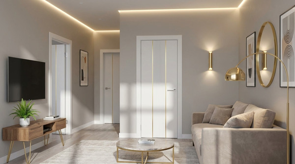 Изображение товара Дверь межкомнатная Юни Эмаль Line 4 80х200 (белый/золотистый)