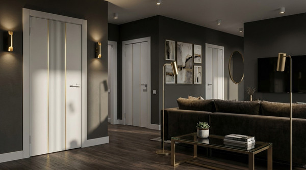 Изображение товара Дверь межкомнатная Юни Эмаль Line 4 80х200 (белый/золотистый)